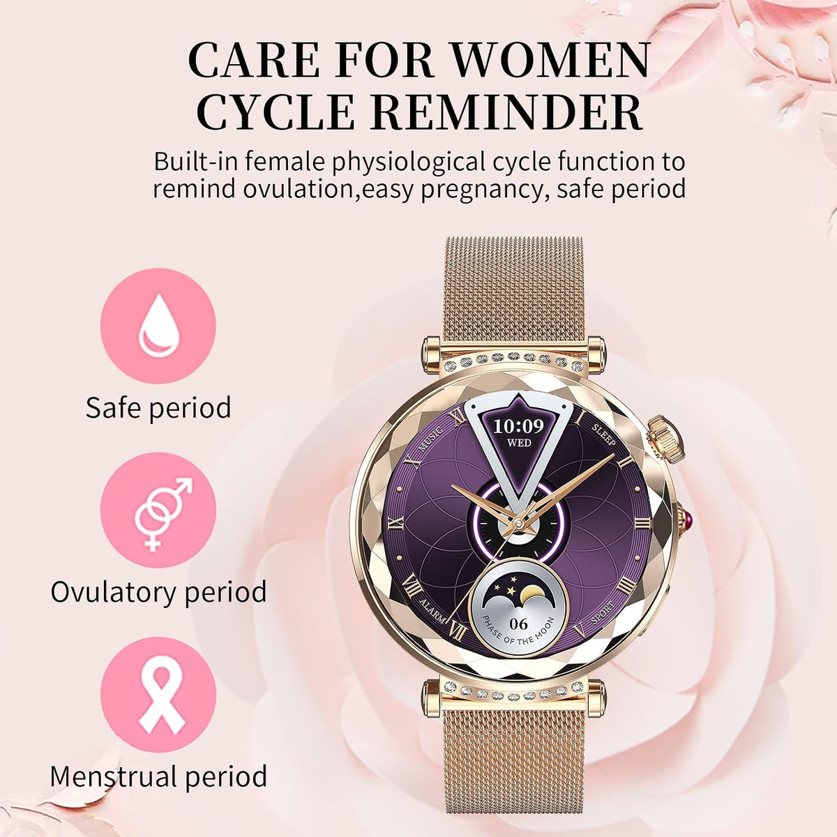 Smart Watch for Women, Fitness Tracker for Android/Ios, 1.19" AMOLED Screen Smartwatches with Female Cycle, Heart Rate, Sleep Monitor, Activity Tracking (2 Watch Bands) (Gold)