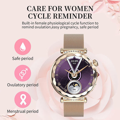Smart Watch for Women, Fitness Tracker for Android/Ios, 1.19" AMOLED Screen Smartwatches with Female Cycle, Heart Rate, Sleep Monitor, Activity Tracking (2 Watch Bands) (Gold)