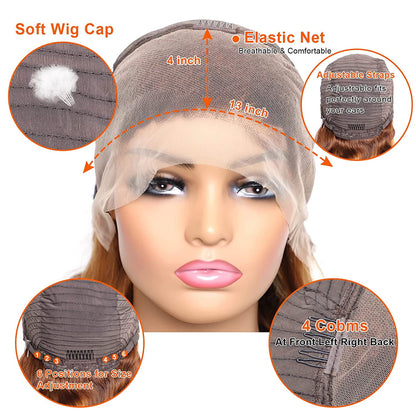 13X4 Highlight Ombre Lace Front Wig Human Hair Pre Plucked 4/27 Honey Blonde HD Transparent Colored Lace Frontal Wigs for Women with Baby Hair 180% Density Body Wave Lace Front Wig (24 Inch)
