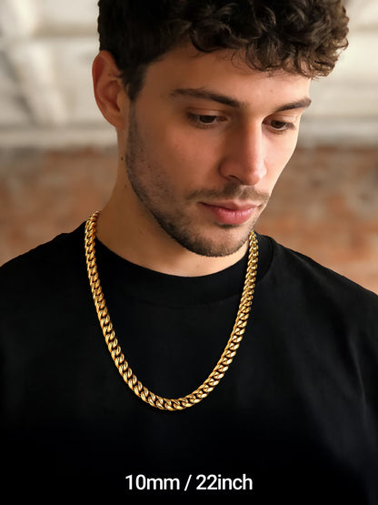 14K Gold Plated Cuban Chain for Men Curb Necklace 10Mm Thick Birthday Valentines Father Day Jewelry Gifts for Husband Dad 14 Inch