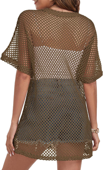 Women Swimsuit Coverup Crochet Beach Cover up Short Sleeve Kimono Cardigans