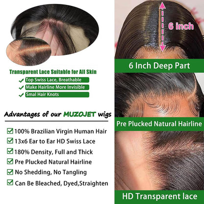 13X6 Lace Front Wigs Human Hair 180 Density HD Lace Body Wave Wig
