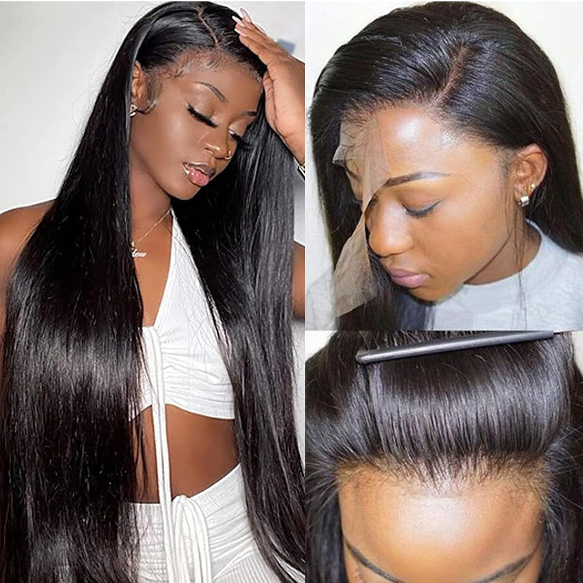 13X6 Lace Front Wigs Human Hair 26 Inch HD Straight Wigs 180 Density Black