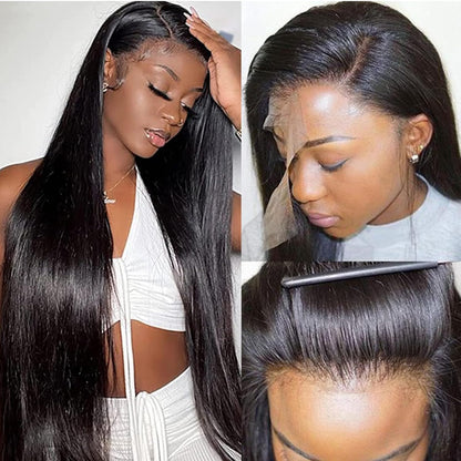 13X6 Lace Front Wigs Human Hair 26 Inch HD Straight Wigs 180 Density Black