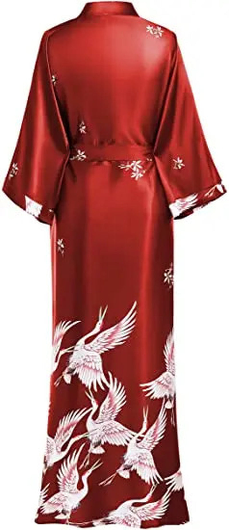 Satin Print Robe Kimono V Neck Knee Length Sleepwear Lounge Belted Fit