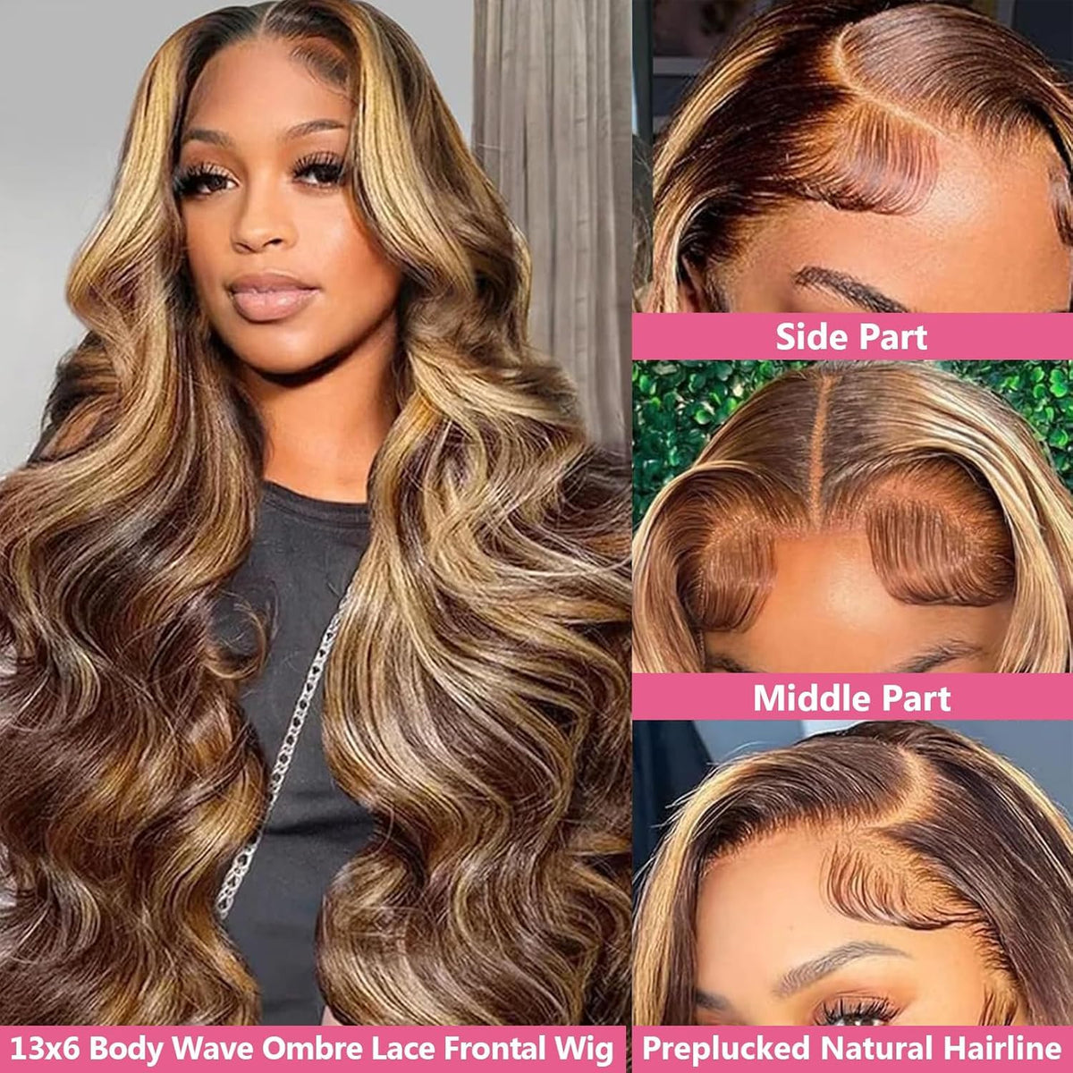 22 Inch 13X6 Lace Front Wigs Human Hair 200 Density P4/27 Highlight Ombre Body Wave HD Lace Front Wigs Human Hair Pre Plucked