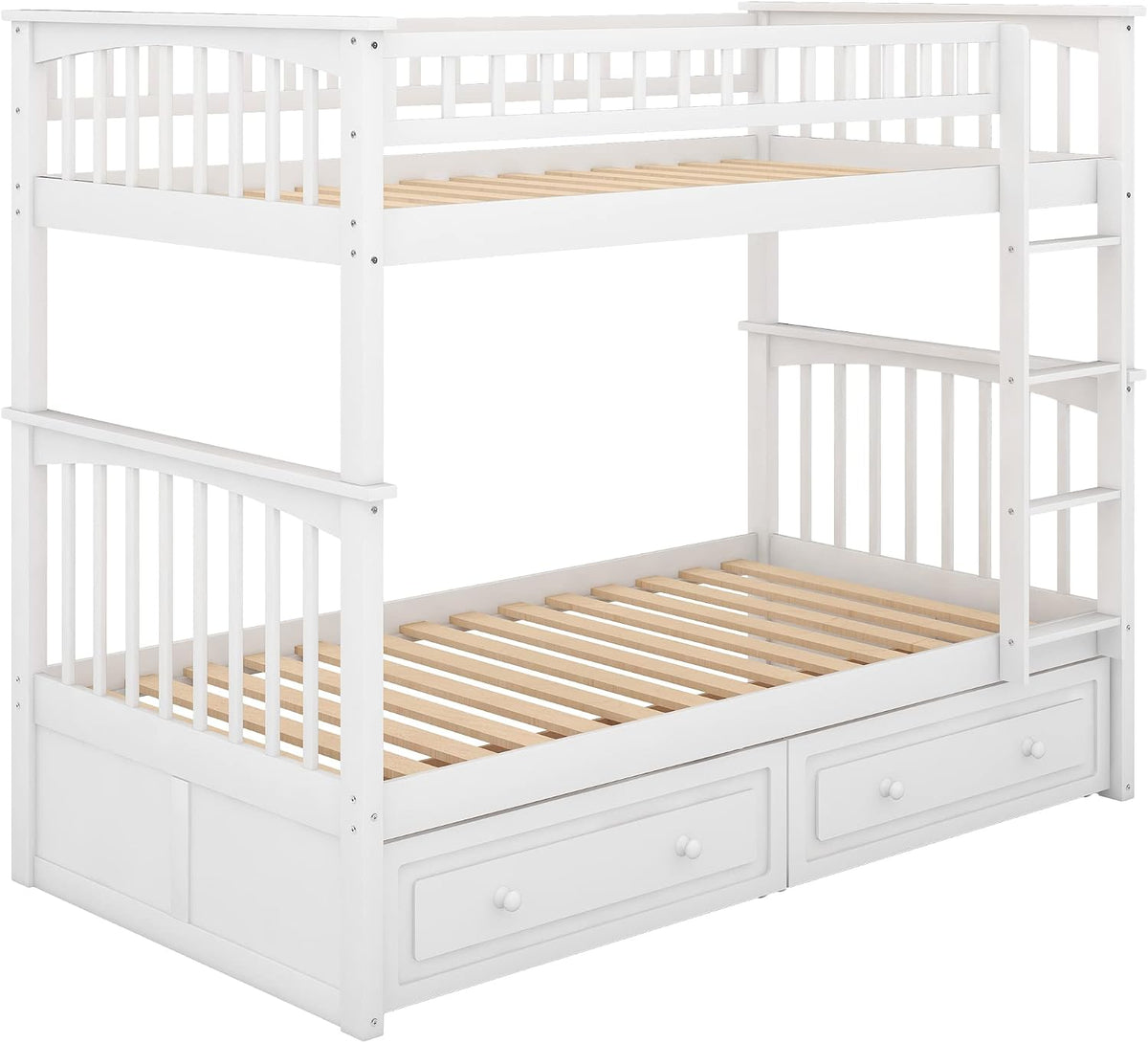 Boden Twin over Twin Bunk Bed with Drawers, Twin Bunk Beds, Convertible Platform Beds, Wooden Beds Frame with Storage Drawers, No Box Spring Needed, Space Saving for Small Apartment, White
