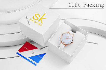 Creative Simplicity Women Watch Genuine Leather Elegant Women Watches Ladies Business Wristwatch(Black)