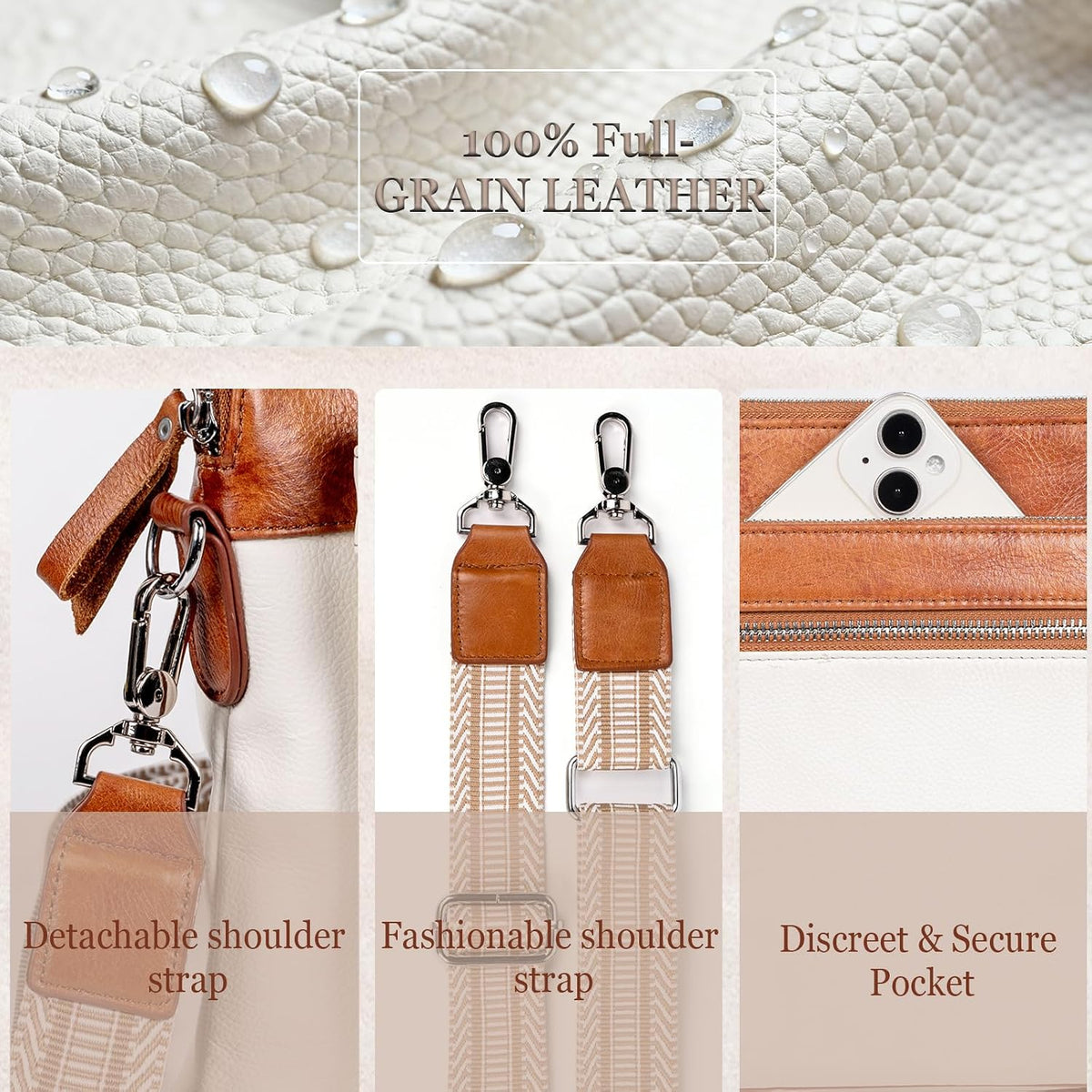 Genuine Leather Crossbody Bags for Women - Cute Small Crossbody Purse with Wide Strap for Travel, Work &amp; Daily
