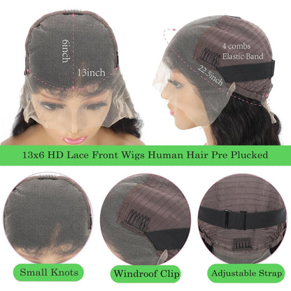 Bob Wig Human Hair 13X6 Lace Front Wigs 12 Inch Loose Body Wave HD Lace Frontal Wigs Glueless Wigs Human Hair Pre Plucked Wear and Go Short Bob Wigs for Black Women Natural Black Color