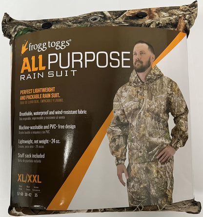 All-Purpose Rain Suit for Men, Waterproof Bi-Laminate Camo Pants &amp; Jacket, Realtree Edge, Size XL/2X