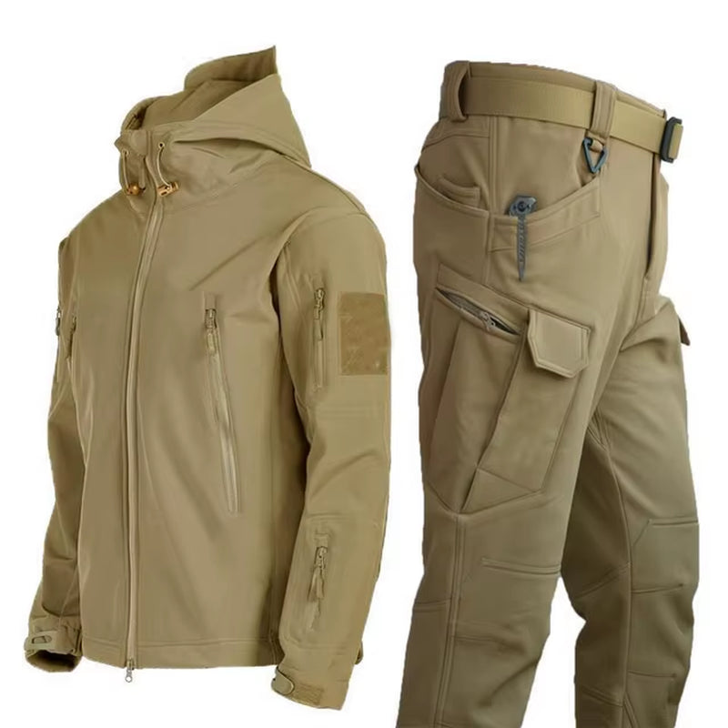 Winter Autumn Tactical Jackets Elastic Men Fleece Waterproof Suits Fishing Warm Hiking Camping Tracksuits Set Hood Coat S-5XL