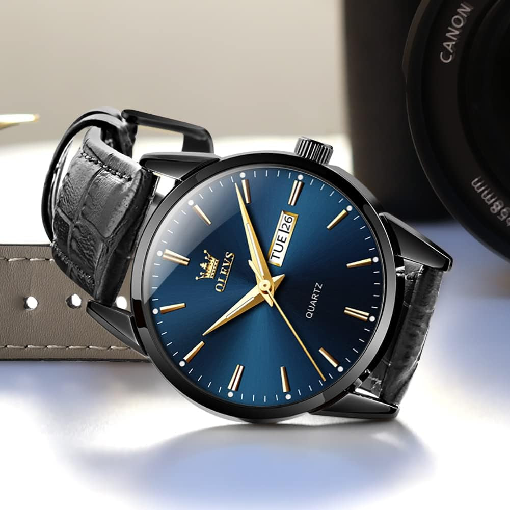 Brown Mens Leather Watch Dress Casual Day Date Quartz Wrist Watch