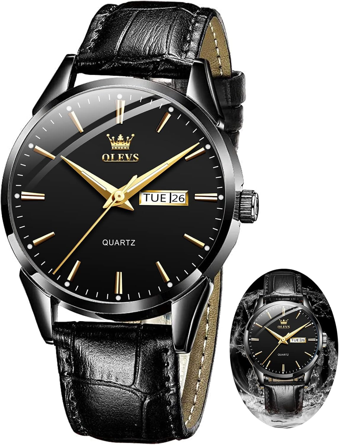 Brown Mens Leather Watch Dress Casual Day Date Quartz Wrist Watch