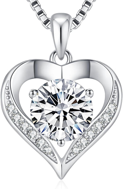 Moissanite Heart Necklace for Women, 925 Sterling Silver Necklace