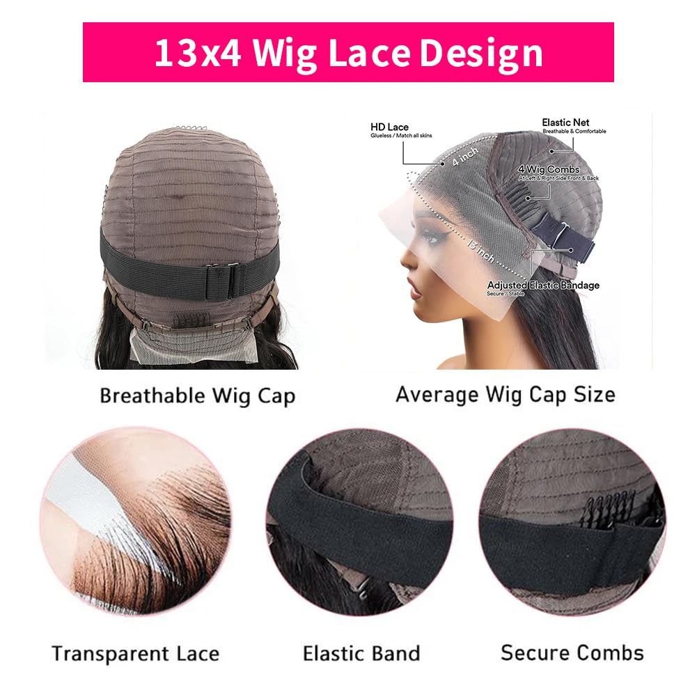 Wigs Human Hair Straight Lace Front Human Hair Wig Pre Plucked 13X4 HD Transparent 36 Inch Lace Frontal Straight Human Hair Wigs for Women with Baby Hair Glueless Natural Black