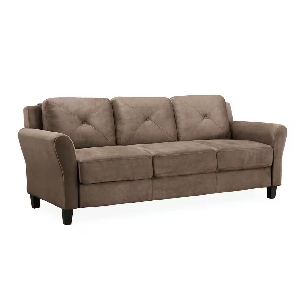 Harvard 78.7 In. round Arm Polyester Rectangle 3-Seater Sofa in Brown