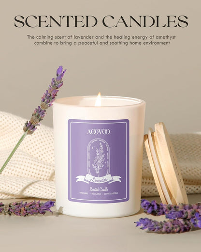 Lavender Scented Candles for Women - Aromatherapy Candle with Crystals Inside, 7Oz Soy Candles for Home Scented, Birthday Gifts Mothers Day Candle for Women Mom