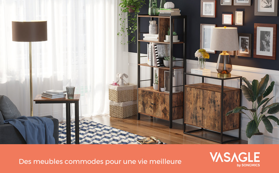 VASAGLE Bookshelf, Storage Shelf, Large Bookcase with Doors, 4 Shelves, Stable Steel Structure, Industrial Style