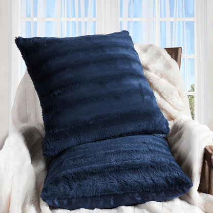 Faux Fur Throw Pillows - Decorative Pillows for Couch, Bed Throw Pillows, Blue Accent Pillows for Bedroom or Living Room Aesthetic, Set of 2 Furry Throw Pillows, 16" X 16"