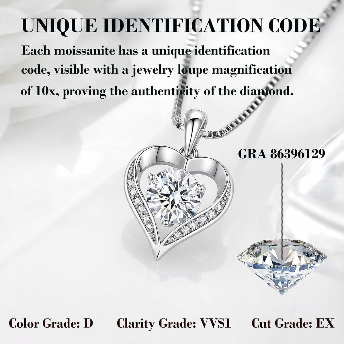 Moissanite Heart Necklace for Women, 925 Sterling Silver Necklace
