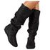 Knee Length Boots for Women Fashion Slouch No Heels Wide Calf Knee High Tall Boots Ladies (Black,10)
