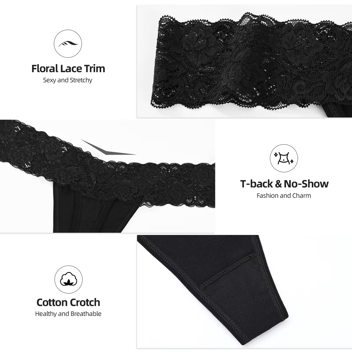 Sexy Lace Thongs for Women Thong Underwear Women Lace T-Back Panties Women Underwear Cotton Thongs Cheeky,8 Pack