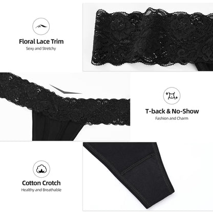 Sexy Lace Thongs for Women Thong Underwear Women Lace T-Back Panties Women Underwear Cotton Thongs Cheeky,8 Pack