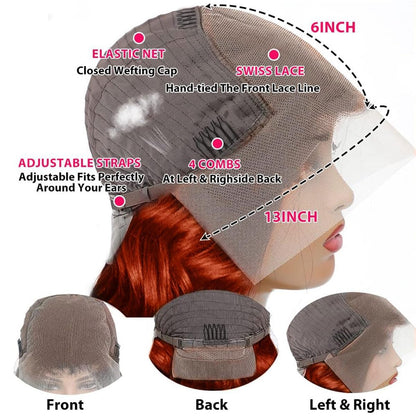 Reddish Brown Lace Front Wigs Human Hair Body Wave 200% Density Pre Plucked Auburn Brown Human Hair 13X6 Lace Front Wigs HD Transparent Lace Frontal Colored Wigs Human Hair for Women 24 Inch