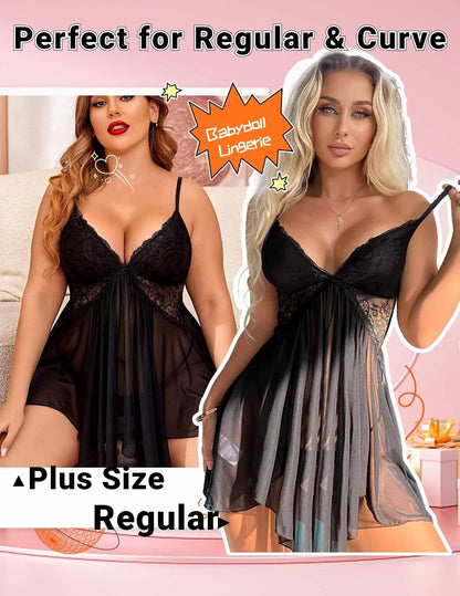 Women Lingerie Lace Babydoll V Neck Sexy Sleepwear Strap Chemise