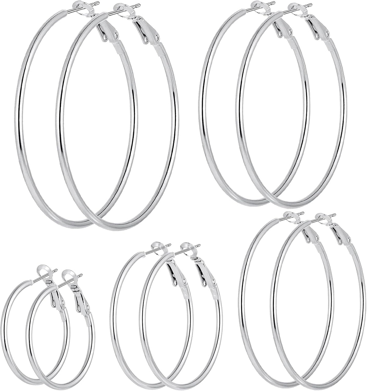 5/12 Pairs Gold Silver Plated Hoop Earrings for Women, Hypoallergenic Stainless Steel Hoops Earrings Set, Lightweight Large Small Hoops Women Earrings Loop Earrings Set