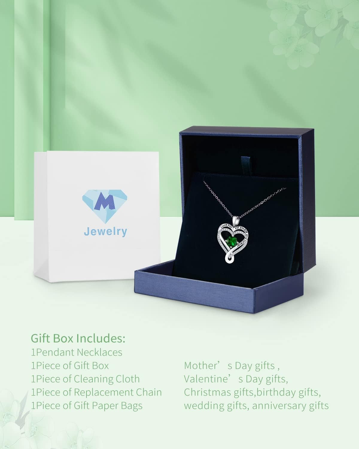 Jewelry for Women Wife Infinity Heart Birthstone I Love You Necklace S925 Anniversary Women Necklaces for Her Wife Birthday Gift Ideas, Birthday Present for Girlfriend Mom Daughter Sterling Silver