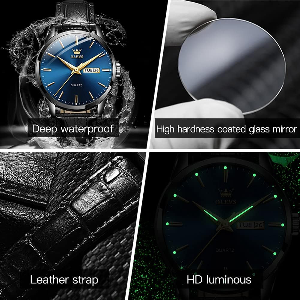 Brown Mens Leather Watch Dress Casual Day Date Quartz Wrist Watch