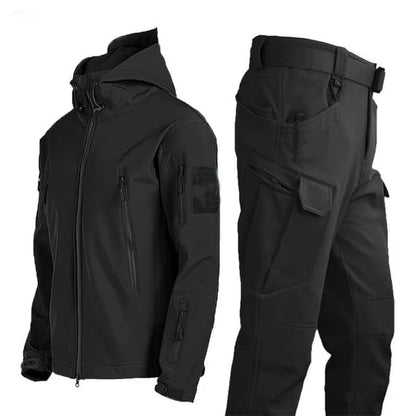 Winter Autumn Tactical Jackets Elastic Men Fleece Waterproof Suits Fishing Warm Hiking Camping Tracksuits Set Hood Coat S-5XL