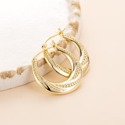 Elegant 14K Gold Hoop Earrings for Women Lightweight Small Gold Hoops with Textured Bead Detail, Hypoallergenic 22Mm Huggie Style Gold Plated Earrings, Everyday Jewelry Gift for Her