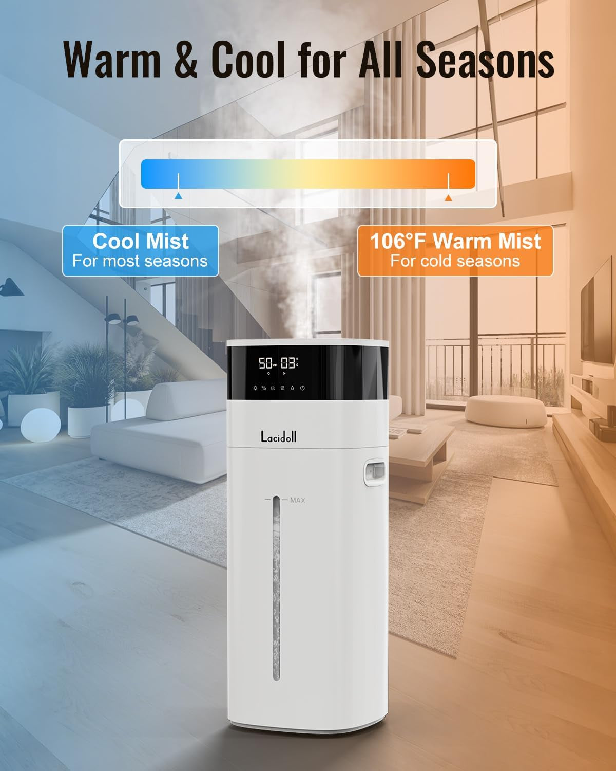 Cool and Warm Mist Humidifier Large Room, 5.3Gal/20L