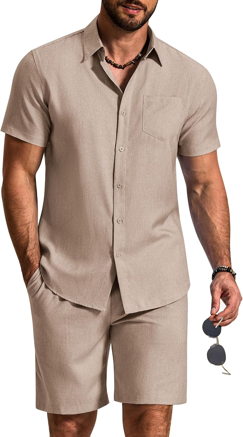 2 Piece Set for Men Cruise Outfits Set Mens Summer Vacation Outfit Short Sleeve Button down Shirts