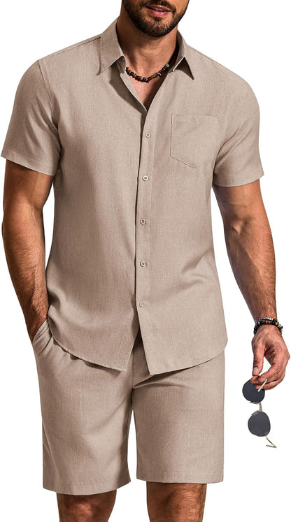 2 Piece Set for Men Cruise Outfits Set Mens Summer Vacation Outfit Short Sleeve Button down Shirts