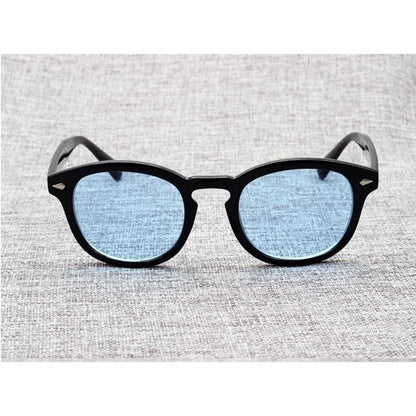 Blue Lens Sunglasses round Frame Retro Style Men&