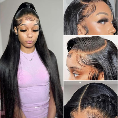 13X6 Lace Front Wigs Human Hair 26 Inch HD Straight Wigs 180 Density Black