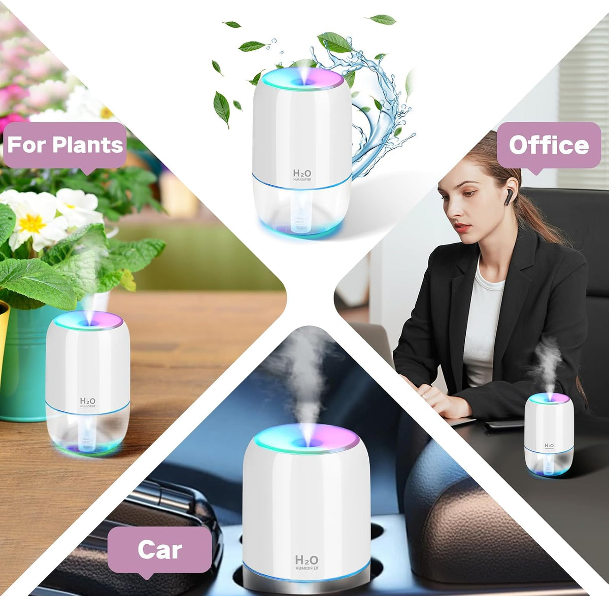 Mini Humidifiers for Bedroom, 200Ml Small Humidifier for Home Plant, Room Humidifiers for Bedroom Auto Shut-Off for Car Office Desktop, Gray White