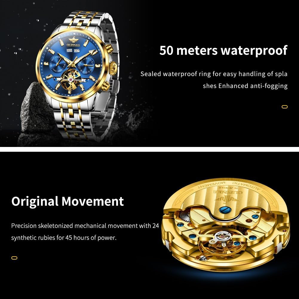Automatic Men Watches Mechanical Luxury Self Winding Wrist Watch Stainless Steel Waterproof Wrist Watches