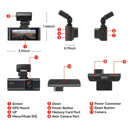 Dash Cam Front and Rear, Dash Cam 4K with Wifi &amp; GPS, 4K/2.5K Front+1080P Rear Dashcam, Dash Camera with Night Vision, 3.18&