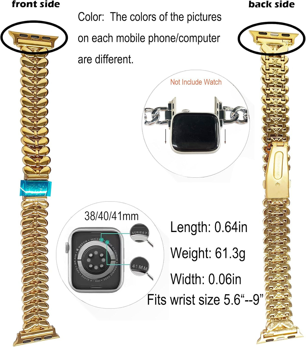 38/40/41/42Mm(Series 11/10)/44/45/46MM Women Cool Chain Metal Smartwatch Bands Compatible for Apple Watch Bands Series 11/ SE3/10/9/8/7/6/5 Stylish Adjustable Replaceable Bracelet for Iwatch S11/10/9/8/7