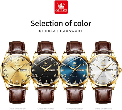 Brown Mens Leather Watch Dress Casual Day Date Quartz Wrist Watch