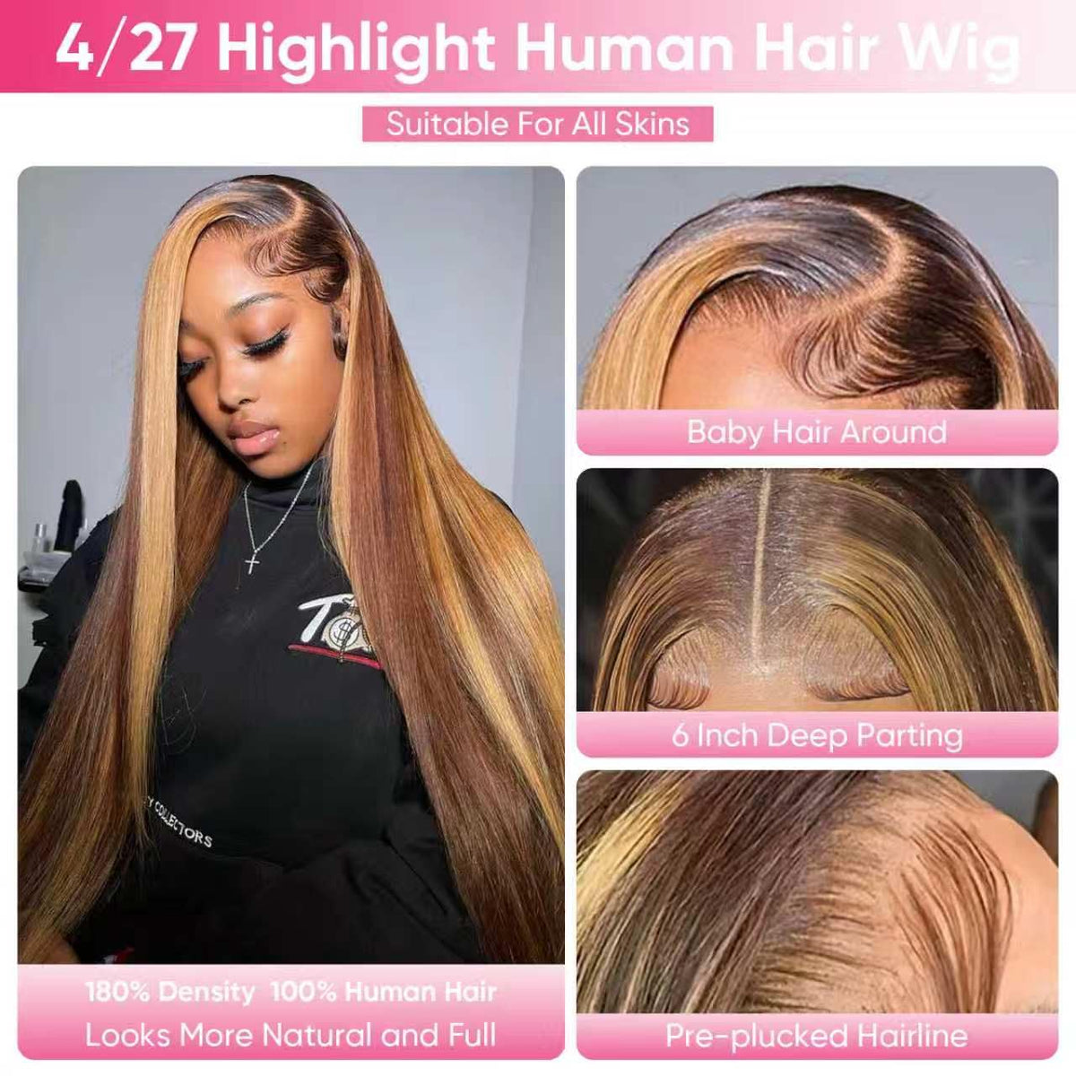 13X6 Ombre Lace Front Wig Human Hair Highlight Straight Wig 30 Inch