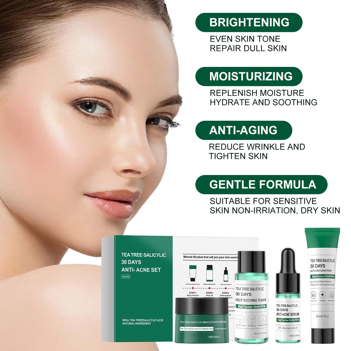 Tea Tree Salicylic Acid Facial Skin Care Set, Acne Treatment Skincare Set