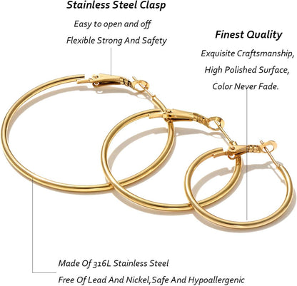 5/12 Pairs Gold Silver Plated Hoop Earrings for Women, Hypoallergenic Stainless Steel Hoops Earrings Set, Lightweight Large Small Hoops Women Earrings Loop Earrings Set