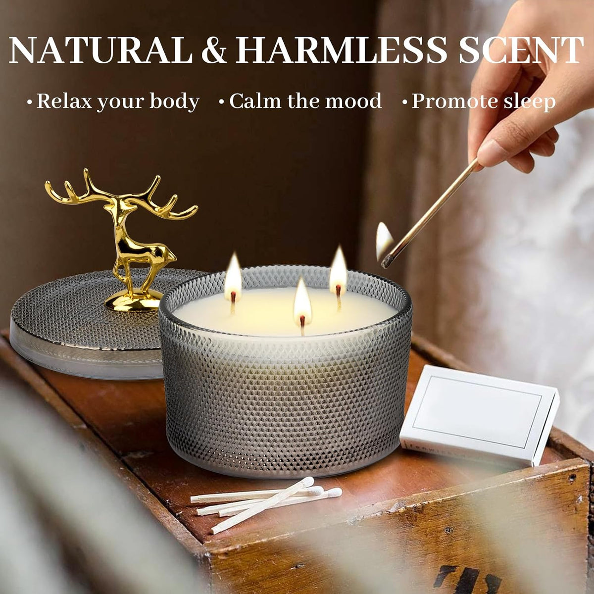 Scented Candles for Men Women, 10.58 Oz 3 Wick Natural Soy Wax Sandalwood Candle for Home Scented, Aromatherapy Candle for Women Men, 50 Hours Long Lasting Burn Time