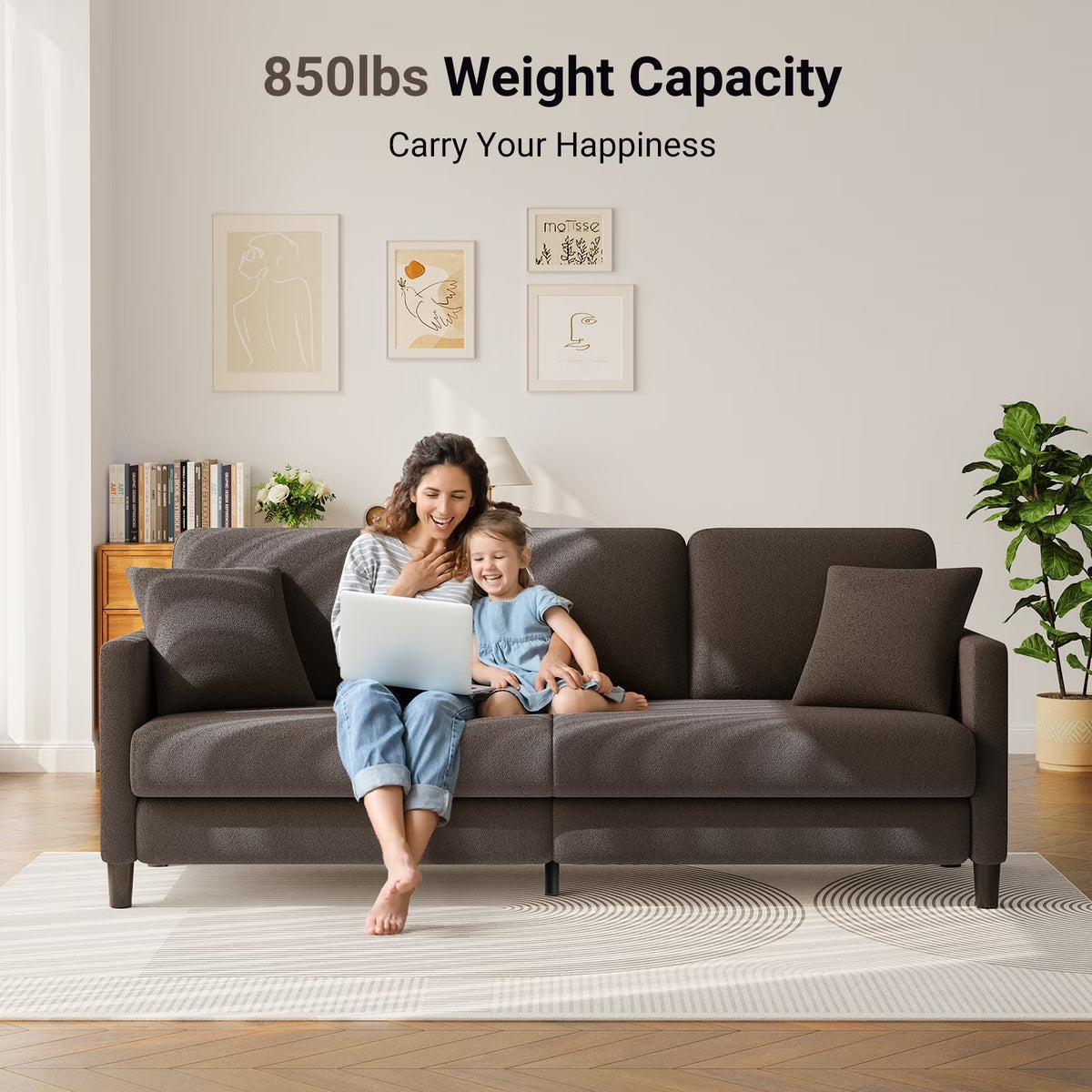 83" Sofa Couch for Living Room,Comfy Teddy Fleece Loveseat Sofa,Extra Deep Seat Couches , Tool-Free Setup Love Seat with 2 Pillows,Brown